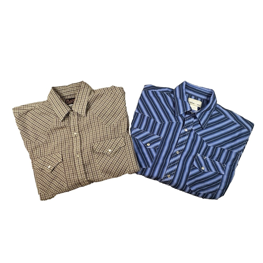 MIXED LOT OF 2 Men's L Wrangler/Plains Western Wear LS Pearl Snaps SEE DESCRIPTI